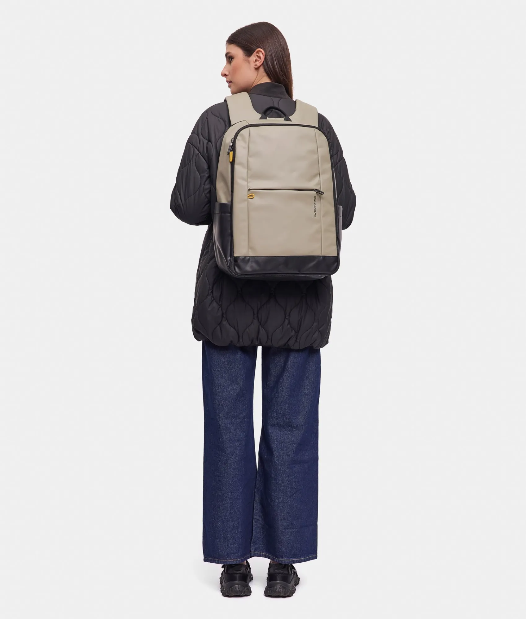 Clearance Mandarina Duck ECO COATED Travel Backpack With Padded Shoulder Straps Mud