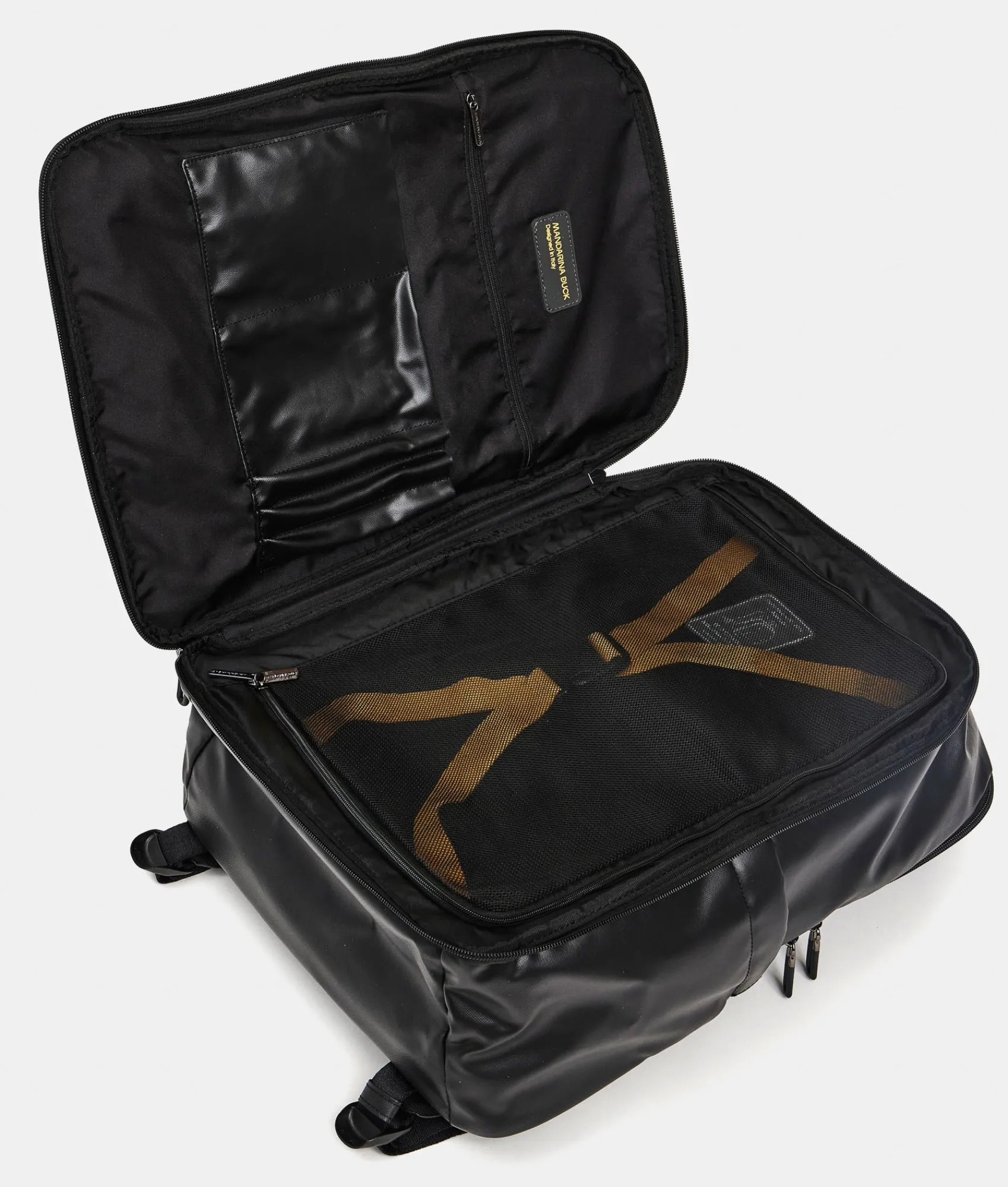 Outlet Mandarina Duck ECO COATED Travel Backpack With Padded Shoulder Straps Black
