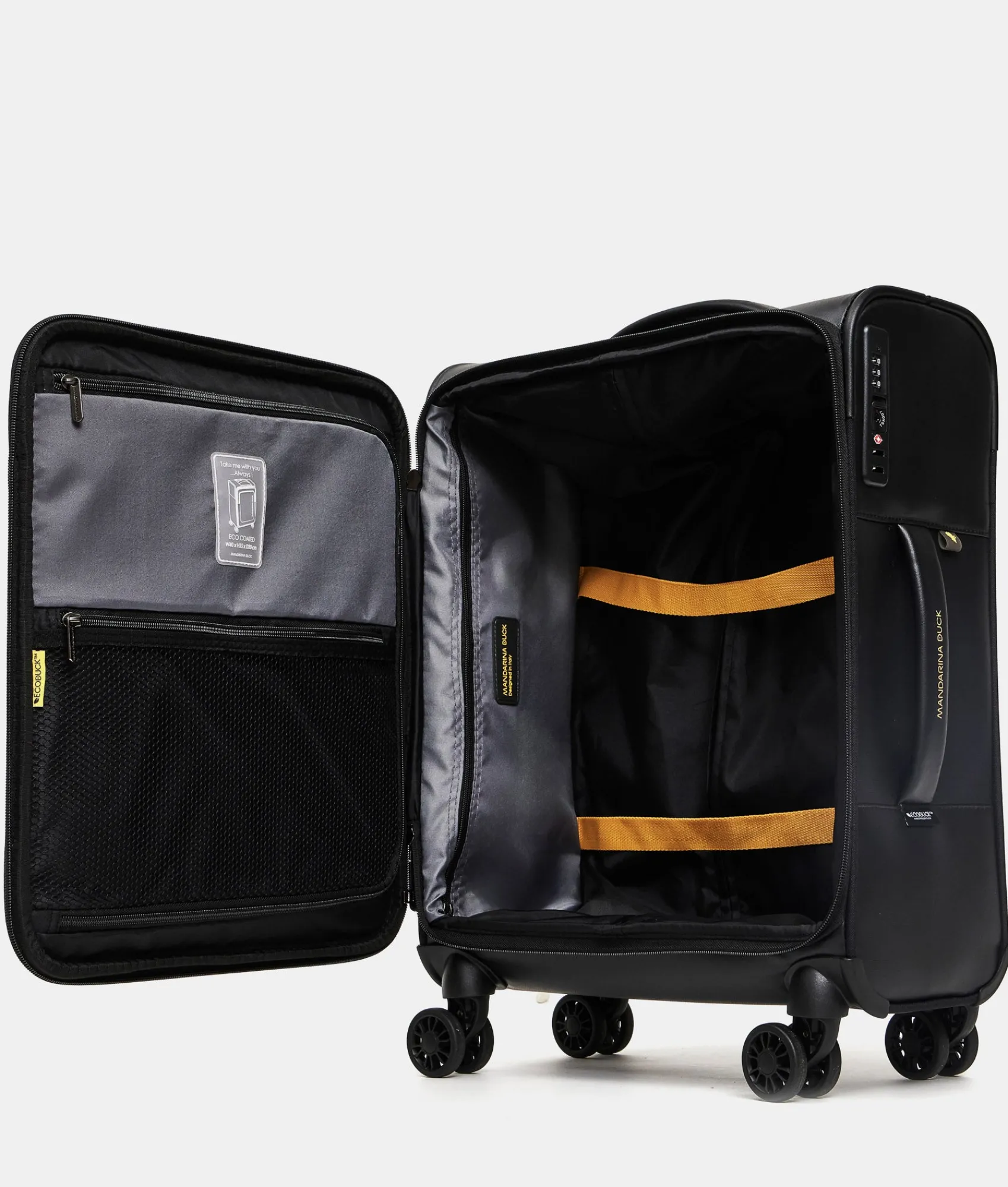 Best Mandarina Duck ECO COATED Trolley Soft Cabin (4 Wheels) | cm 55 X 40 X 20 Black