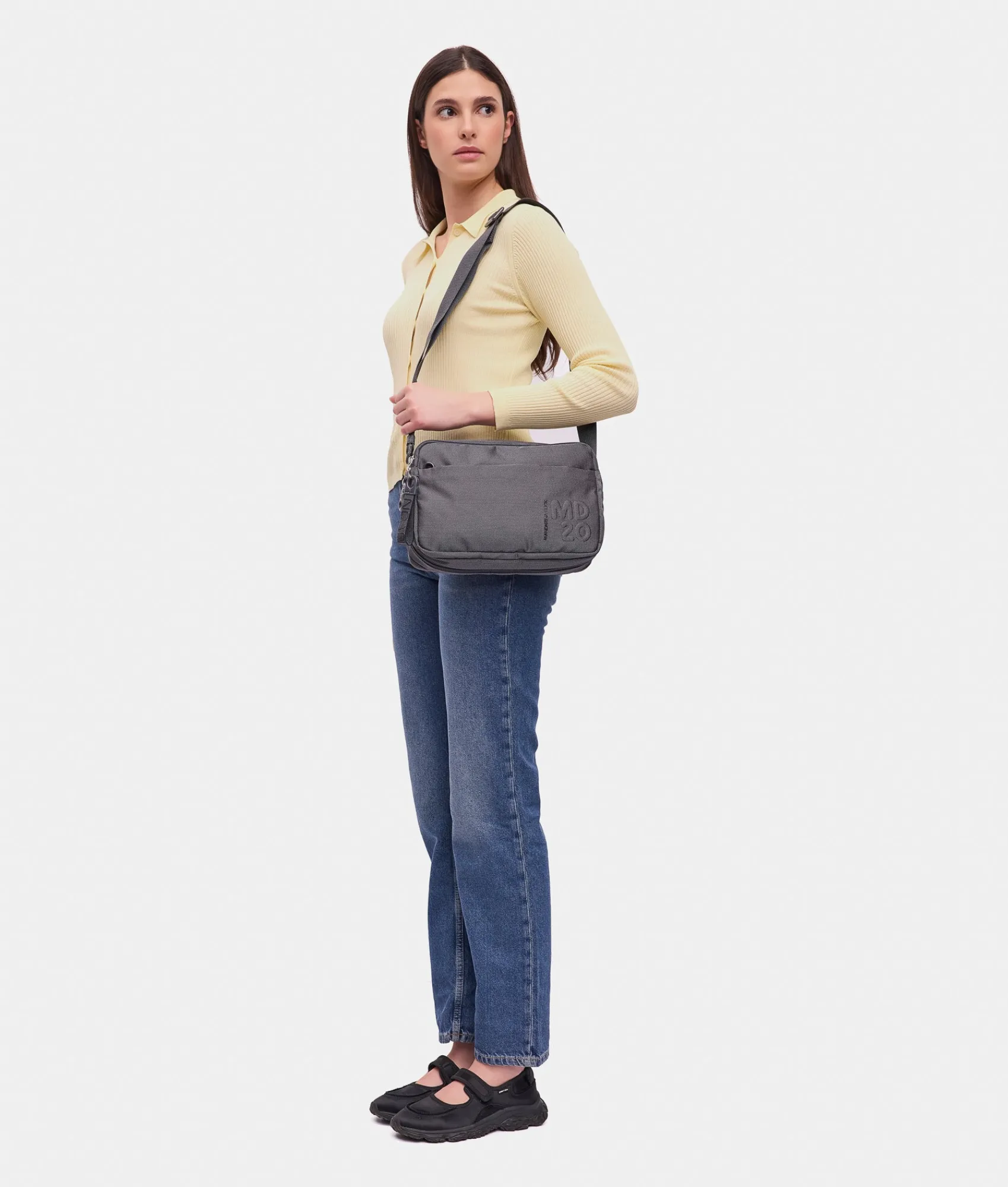 Sale Mandarina Duck MD20 Expandable Double Zip Crossbody Bag Steel