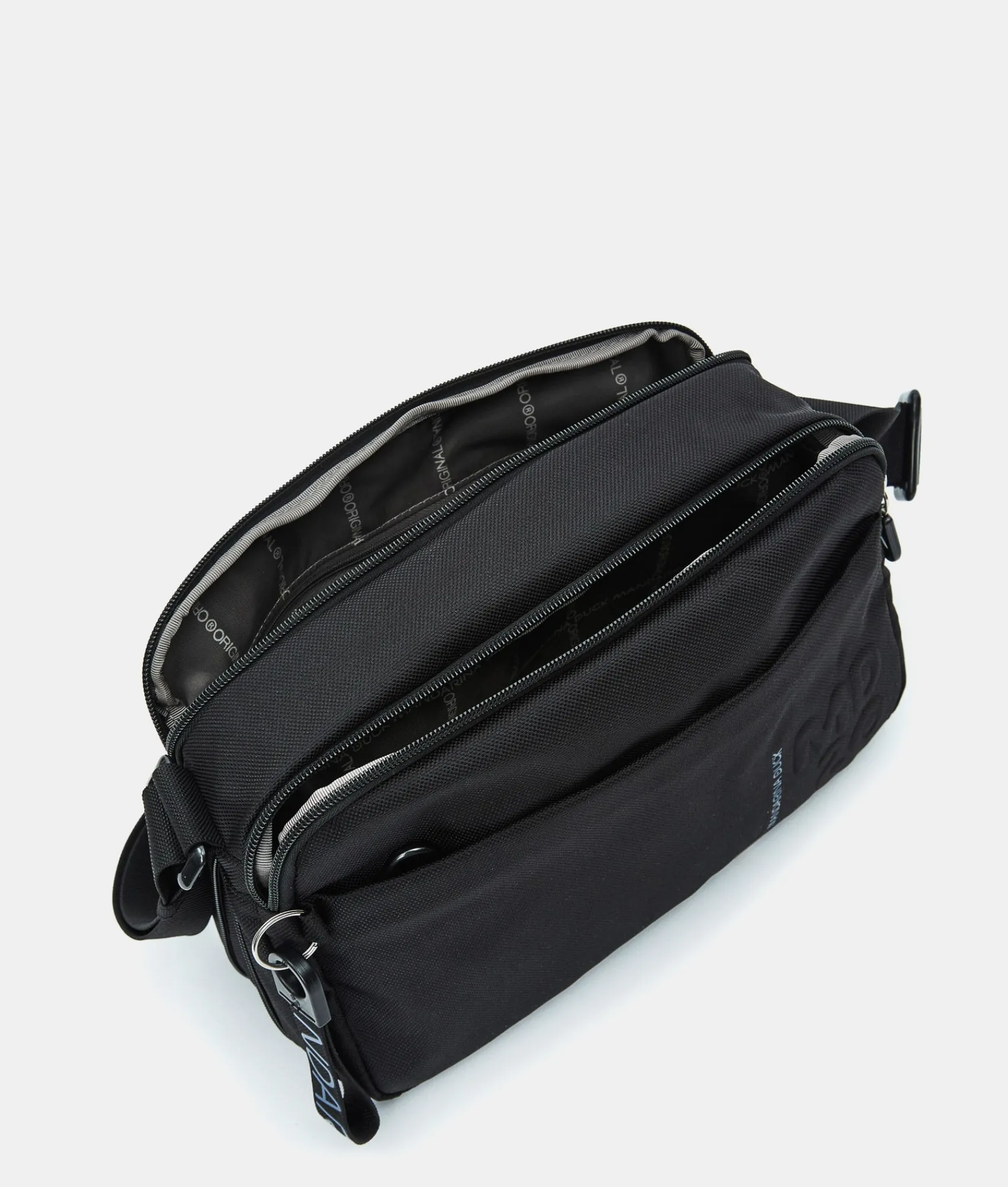 New Mandarina Duck MD20 Expandable Double Zip Crossbody Bag Black