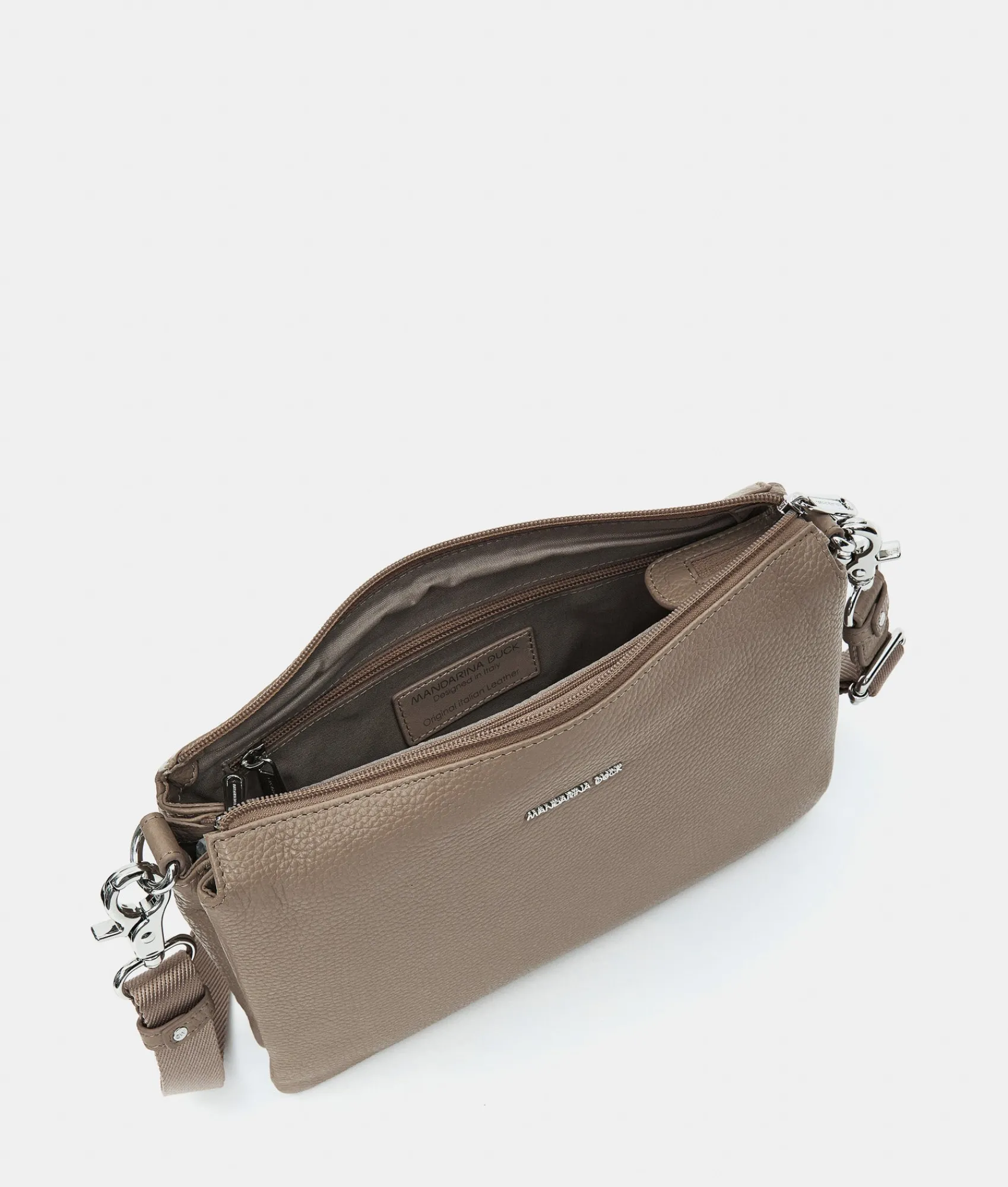 Best Mandarina Duck MELLOW LEATHER Large Triple Pochette WarmTaupe