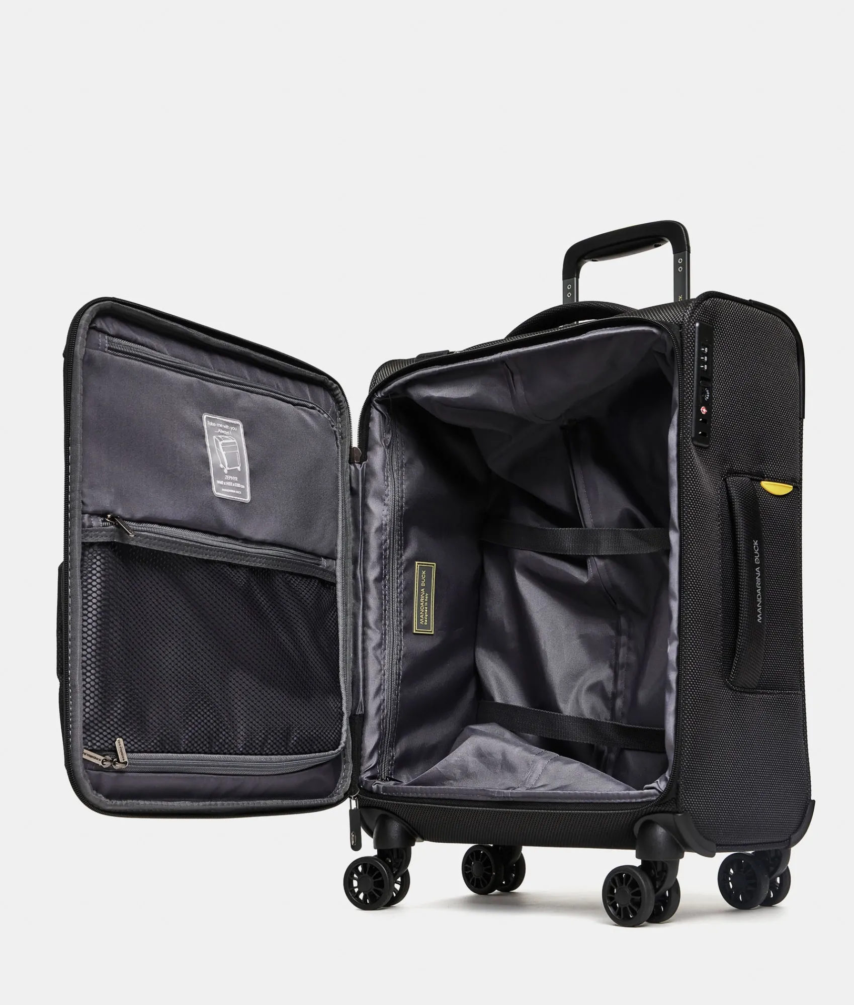 Fashion Mandarina Duck ZEPHYR Soft Trolley Cabin (4 Wheels) | cm 55 X 40 X 20 Black